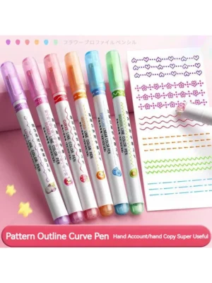 6Pcs/Set Flower Line Shape Highlighter Pen Roller Tip Curve Liner Marker Kawaii Korean Stationery School Office Supplies Gifts - Image 5