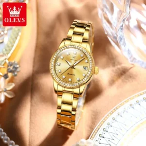 OLEVS Automatic Mechanical Watch for Women Diamond Calendar Dial Stainless Steel Waterproof Luminous Elegant Women's Wristwatch - Image 3