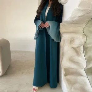 Muslim Flare Sleeve Casual Arabian Abayas Middle-East Elegant Open Front Abaya Turkey Kaftans Women Jilbabs Islamic Maxi Dresses