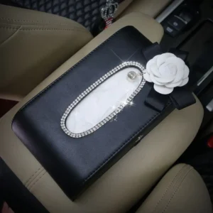 Diamond Flower Car Tissue Box Block Type Crystal Leather Auto Tissue Paper Holder for Styling Home Office Car Accessories - Image 5
