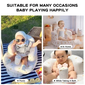 Infant Shining Baby Inflatable Sofa Children Puff Portable Bath Chairs PVC Multifunctional Seat Practice Sitting Bath Stool - Image 5