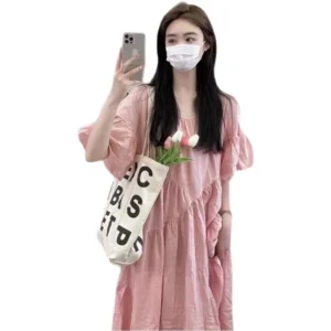 Maternity Dress Summer New Korean Fashion Short Sleeve Cotton Lin Loose Women Pregnant Women Dress Comfortable Breathable - Image 6