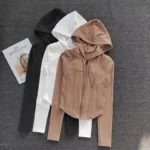 Women's Yoga Coat Short Sports jacket Fitness Yoga Shirt Cycling Running Coats Zipper jacket Hooded Long Sleeve Sports Jacket