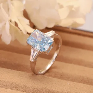 Radiant Cut IGI Certificate 14k Gold 1.2CT Fancy Intense Greenish Blue CVD Lab Grown Diamond Jewelry Diamond Ring For Lady - Image 6