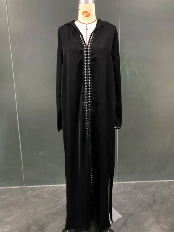 Middle East Dubai Muslim Fashion Festival Chiffon Plain Sequined Hooded Robe - Image 4