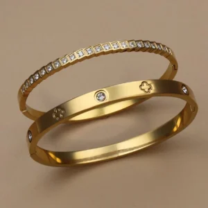 2PCS Fashion Stainless Steel Crystal Gold Color Bracelet Women Jewellery Bangle Party Gift XCB-017 - Image 4