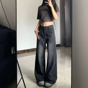 2025 Lace Up Flare Jeans Retro Stitch Lace Whiskers Slim Low Rise Split Bootcut Pants Women Bottoms Streetwear Chic - Image 6