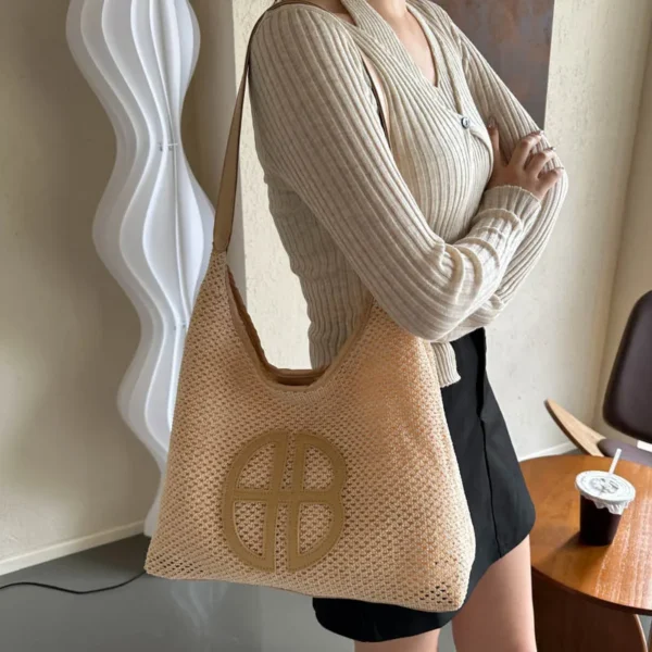 Fashion Trend Retro Straw Bag Large Capacity Woven Beach Women's Shoulder Bags Casual Handbags Underarm Daily Shopping Bag Totes - Image 3