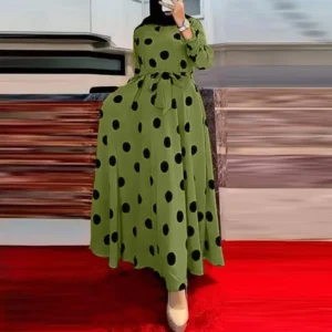Muslim printed polka-dot long-sleeved loose swing dress woman - Image 3