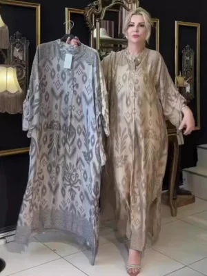 Ramadan Eid Muslim Women Print Dress Jalabiya Arabic Long Robe Abaya Dubai Saudi Vestidos Morocco Kaftan Abayas Modest Dresses - Image 4