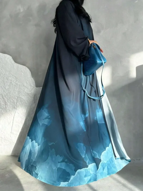 Elegant Middle East Tie Dye Abaya Turkey Robe Loose Open Front Traditional Dress Outerwear One Piece No Scarf Included - Image 6