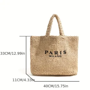 Casual Large Capacity Straw Tote Bag Designer Letters Women Handbags Handmade Woven Summer Beach Bag Big Shopper Purses 2024 - Image 7