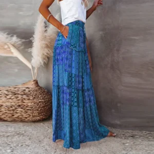 2023 Amazon New Bohemian Style Skirt Casual High-Waisted Long Dress Manufacturer Direct Supply Loose-Fit European Fashion - Image 4