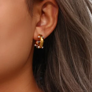 RAKOL New Chunky Stainless Steel Gold Plated Earrings For Women Irregular Pearl Zircon Paved Thick Statement Earring Jewelry - Image 7