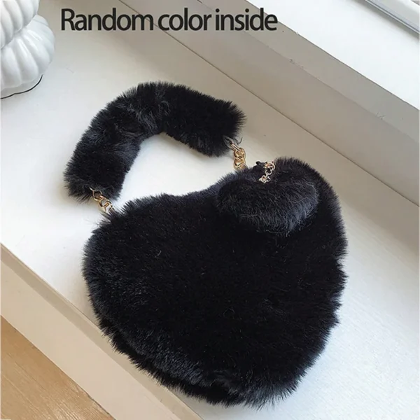Faux Fur Heart-shaped Women Small Handbags Fluffy Plush Ladies Chain Shoulder Bag Fashion Female Furry Daily Clutch Purse - Image 7