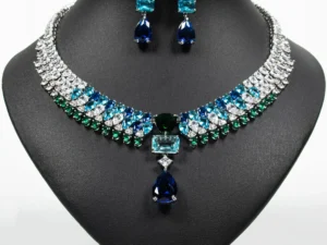 Luxury Multi-colour Jewellery Teardrop Zirconia Women's Summer Necklace Earrings Accessory Set Party Prom Dinner Festivals M-355