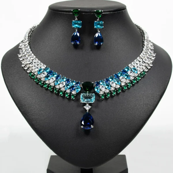 Luxury Multi-colour Jewellery Teardrop Zirconia Women's Summer Necklace Earrings Accessory Set Party Prom Dinner Festivals M-355