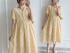Loose Summer Maternity Wear Mid-length Dress Fashionable V-neck Flower Print Outdoor Summer Breastfeeding Clothes
