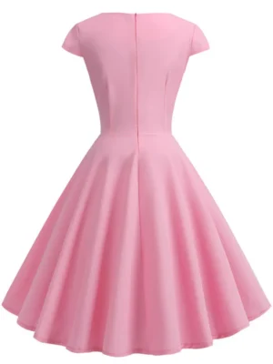 Pink Summer Dress Women V Neck Vintage Robe Elegant Retro pin up Party Office Midi Dresses - Image 3