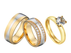 Turkish Costume Jewellery 3pcs Wedding Engagement Rings Sets For Couples 18k Gold Plated Fashion Jewery Cz Diamond Ring
