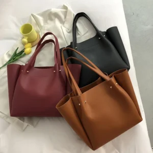 Fashionable PU Leather Tote Bag Women's Multi-purpose Shoulder Handbag Bucket Shape Soft Polyester Lining Zipper Closure - Image 5