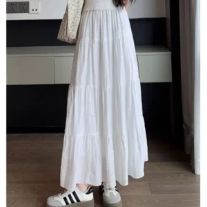 Summer New Women's Solid Color A- Line Midi Skirt Umbrella Skirt Long Cake Skirt Small Size Fashionable And Elegant - Image 3