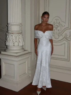 White Lace Delicate Evening Dress Customized Women Bow Wedding Party Off Shoulder Dreamy Engagement Prom Wear Mermaid Newest - Image 3