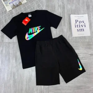 Nike Men's Exercise Sets, Reflective Logo, High Quality, Loose, Fashionable Short Sleeved and Shorts Suits, White/Black - Image 3