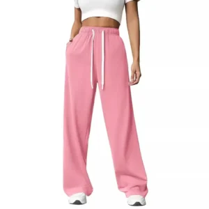 Women's Loose Straight Leg Sports Casual Trousers Elastic Waist Floor-Length Polyester Fiber Street Style Long Pants - Image 5