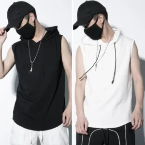 2024 Summer New Men's Fashion Sportswear Gym Fitness Jogging Hooded Sleeveless T-shirt Loose Large Comfortable Top - Image 3