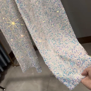 New Korean Velvet Sequined Wide-leg Pants Autumn and Winter Lengthened Slim Elastic High Waist Casual Party Straight Pants Shiny - Image 6