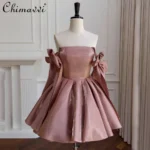 French Elegant Retro Lace-up Bow Straps Sleeveless High Waist Slim A-line Birthday Banquet Evening Short Dress For Women Summer