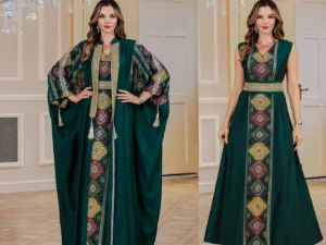 Eid Muslim 2 Piece Set Women Embroidery Dresses Open Abaya Suit Jalabiya Ramadan Dubai Kaftan Party Vestidos Cardigan Robe