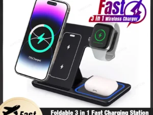 Desktop 3 in 1 Wireless Charger Foldable Fast Phone Charge Station For iPhone 16 15 14 13 12 Apple Watch 10/9/8/7/6 AirPods 3/2