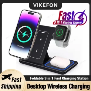 Desktop 3 in 1 Wireless Charger Foldable Fast Phone Charge Station For iPhone 16 15 14 13 12 Apple Watch 10/9/8/7/6 AirPods 3/2