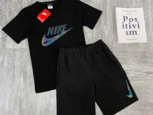 Nike Men's Exercise Sets, Reflective Logo, High Quality, Loose, Fashionable Short Sleeved and Shorts Suits, White/Black