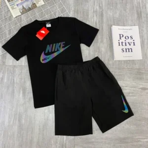 Nike Men's Exercise Sets, Reflective Logo, High Quality, Loose, Fashionable Short Sleeved and Shorts Suits, White/Black