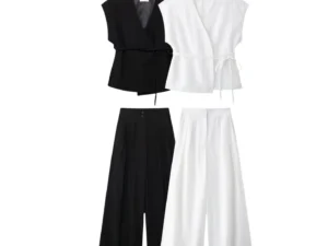 Traf Frauen Mode Sommer neue Leinen gemischt V-Ausschnitt Weste Top schicke Büro Dame Hose Plissee Hose hohe Taille zweiteilig Set