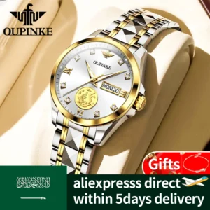 OUPINKE Original Watches For Woman White Gold Ladies Automatic Mechanical high-end WristWatch 50M Waterproof luxury brands 3259