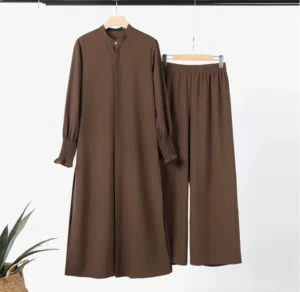 Muslim 2 Piece Women Long Coat Wide Leg Pants Suit Ramadan Morocco Dubai Islam Casual Ensemble Kimono Musulmane Arabic Outfits - Image 7