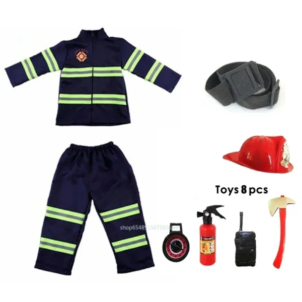 Children Fireman Cosplay Costume Boys Girls Halloween Carnival Party Sam Fireman Uniform Workwear Christmas Gift - Image 6