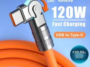 120W 7A Fast Charge USB Type C Cable 180 Degree Rotation Elbow Cable for Game for Xiaomi Redmi Honor Phone Charger USB C Cable