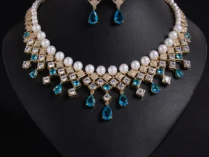 New Pearl Zirconia Drops Luxury Necklace Earrings Ladies Jewellery Set Necklace Earrings Party Wedding Gift Accessories M-306