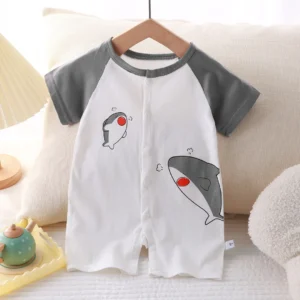 Newborn Clothes Cute Cartoon Dinosaur Tiger Shark Lion Print Strap Comfortable Summer Boys Girl 0-18 Short Sleeved Baby Jumpsuit - Image 3