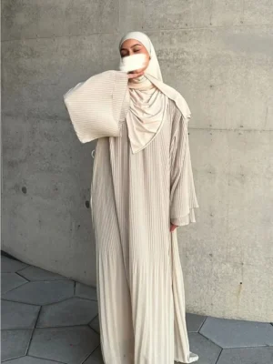 Eid Muslim Dress for Women Pleated Flare Sleeve Jalabiya Kaftan Islam Vestidos Arab Long Robe Ramadan Morocco Dubai Abayas 2024 - Image 3