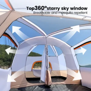 10 Person Camping Tent, Waterproof Windproof Sun Protection, 210D Oxford Fabric, 3 Season, Lightweight, 2 Room 1 Living Room - Image 4