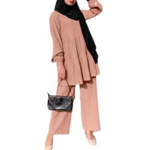 Ensembles Muslim Two Piece Set Women Blouse Wide Leg Pants Suit Ramadan Eid Morocco Dubai Islam Arabic Modest Saudi Outfits - Image 6