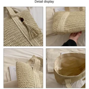 Fashion Large Capacity Fringe Pendant Handmade Straw Handbag Women Holiday Beach Casual Tote Top-Handle Bags Retro Shoulder Bags - Image 5