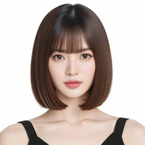Women's Short Straight Bob Wig, 12 Inch Brown Bangs Wig Heat Resistant Synthetic Wig for Everyday and Role Play Parties - Image 3