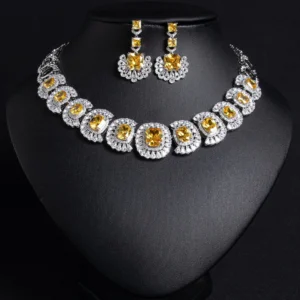Super beautiful retro ladies jewellery popping necklace earrings zirconia accessories set party evening wedding gift M-351